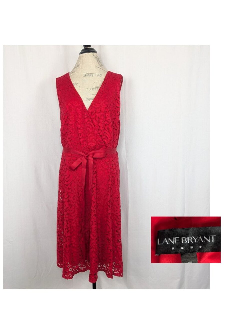 Lane Bryant Red Lace Dress 28 Sleeveless Knee Length
